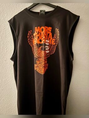 Harley-Davidson Black Tee with Bright Orange Winged Graphic